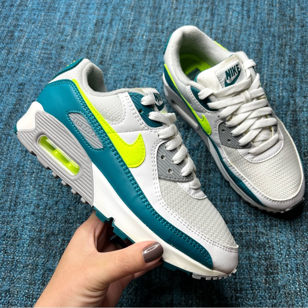 Nike Air Max 90 Sneakers in White Spruce Grey Fog Hot Lime Men's 5 or Womens 6.5